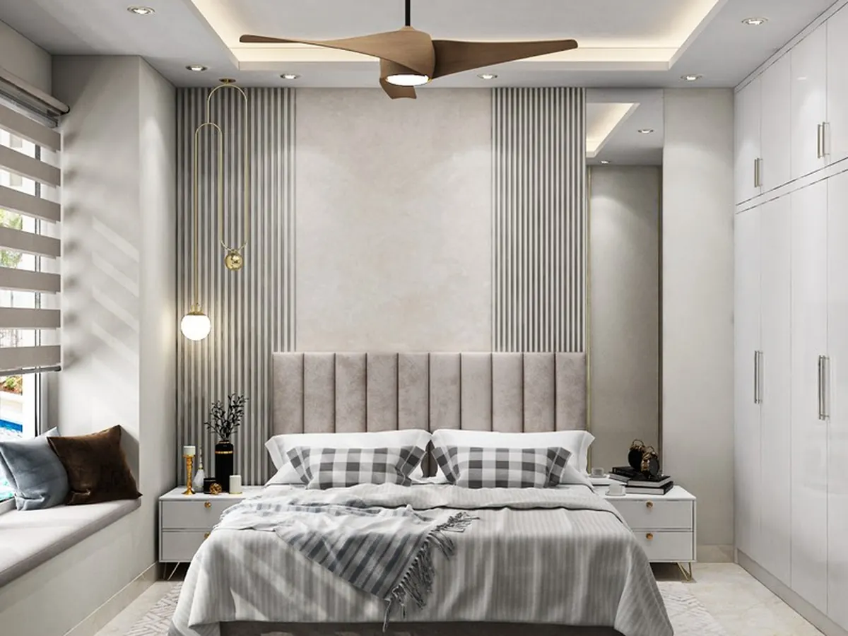 Cashmere Greige Wardrobe & Integrated Dresser — Bedroom interior in Powai, Mumbai