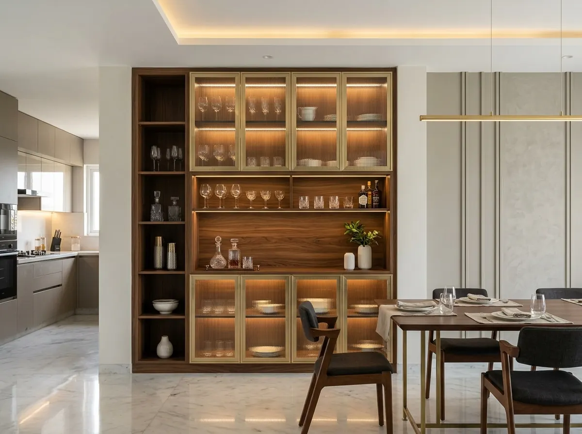 Custom Fluted Glass Crockery & Dining Space — Dining interior in Borivali West, Mumbai