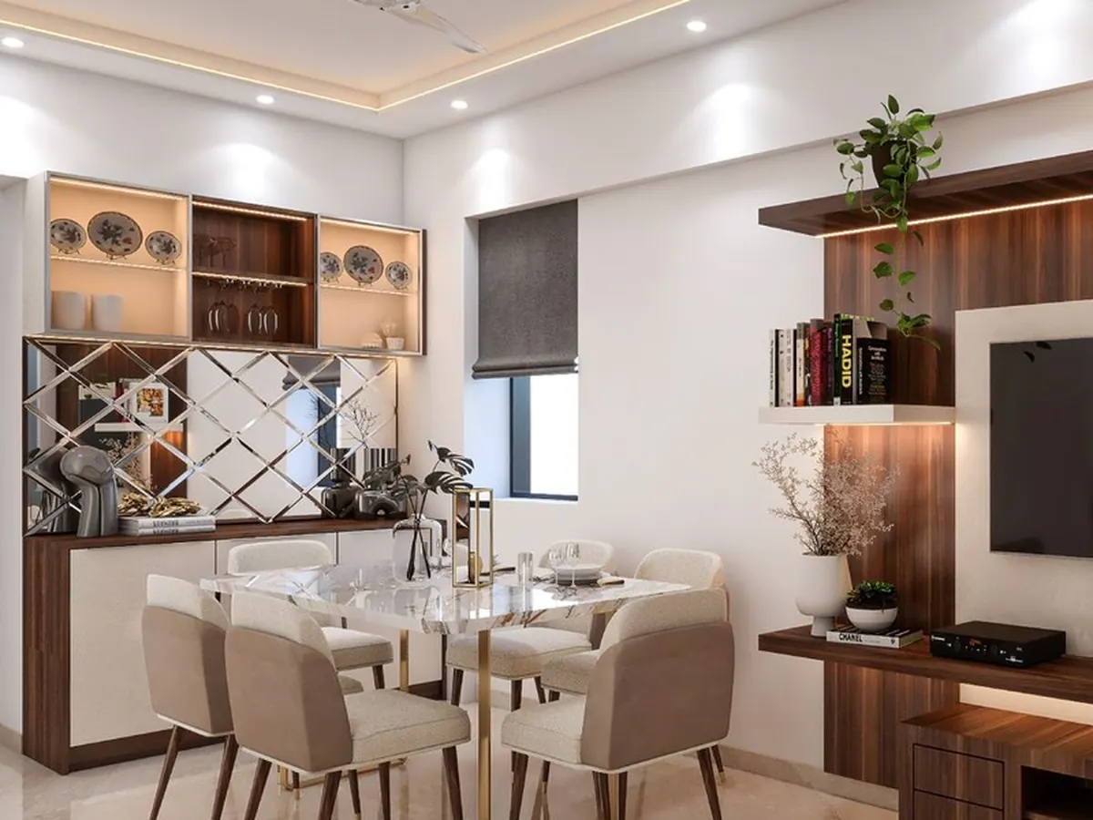 Luxury Dining with Backlit Onyx Mandir Partition — Dining interior in Borivali West, Mumbai