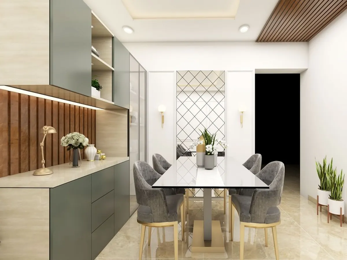 Built-In Champagne Crockery & Bar Console — Dining interior in Kandivali West, Mumbai