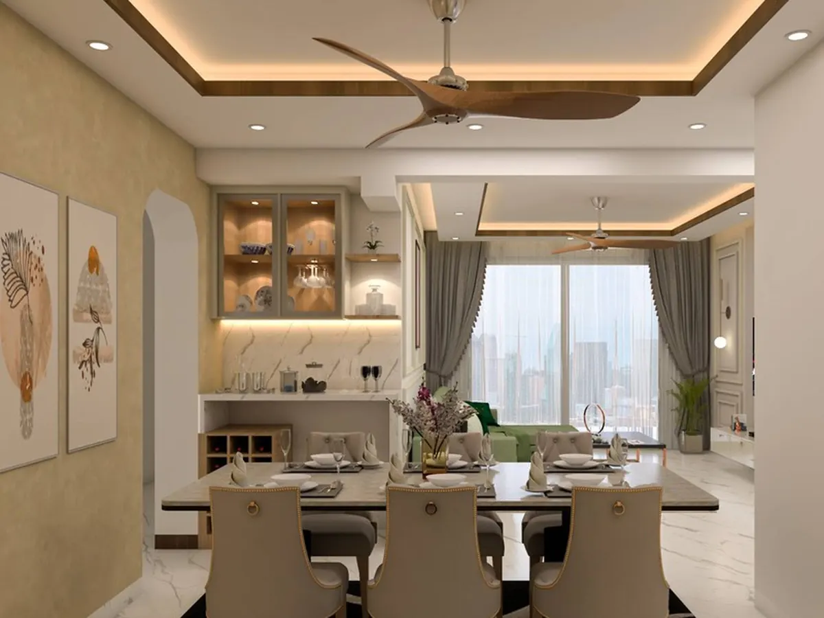 Space-Smart Banquette Dining Nook with Storage — Dining interior in Malad West, Mumbai