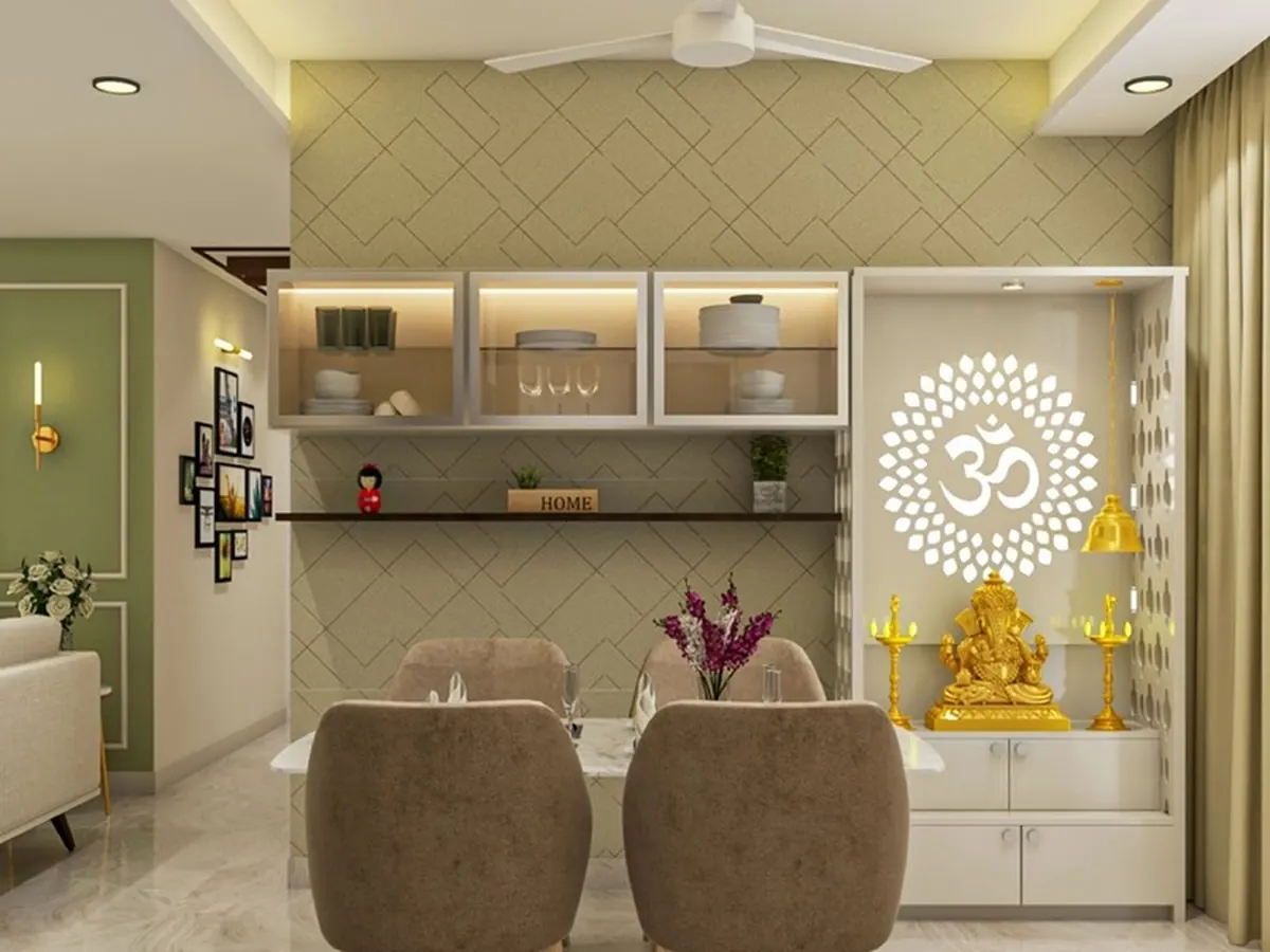 Open-Plan Quartz Waterfall Breakfast Counter — Dining interior in Juhu, Mumbai