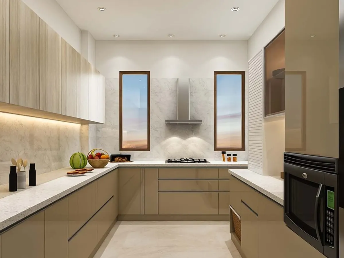 Anti-Scratch Modular Kitchen with Wicker Baskets — Kitchen interior in Goregaon West, Mumbai