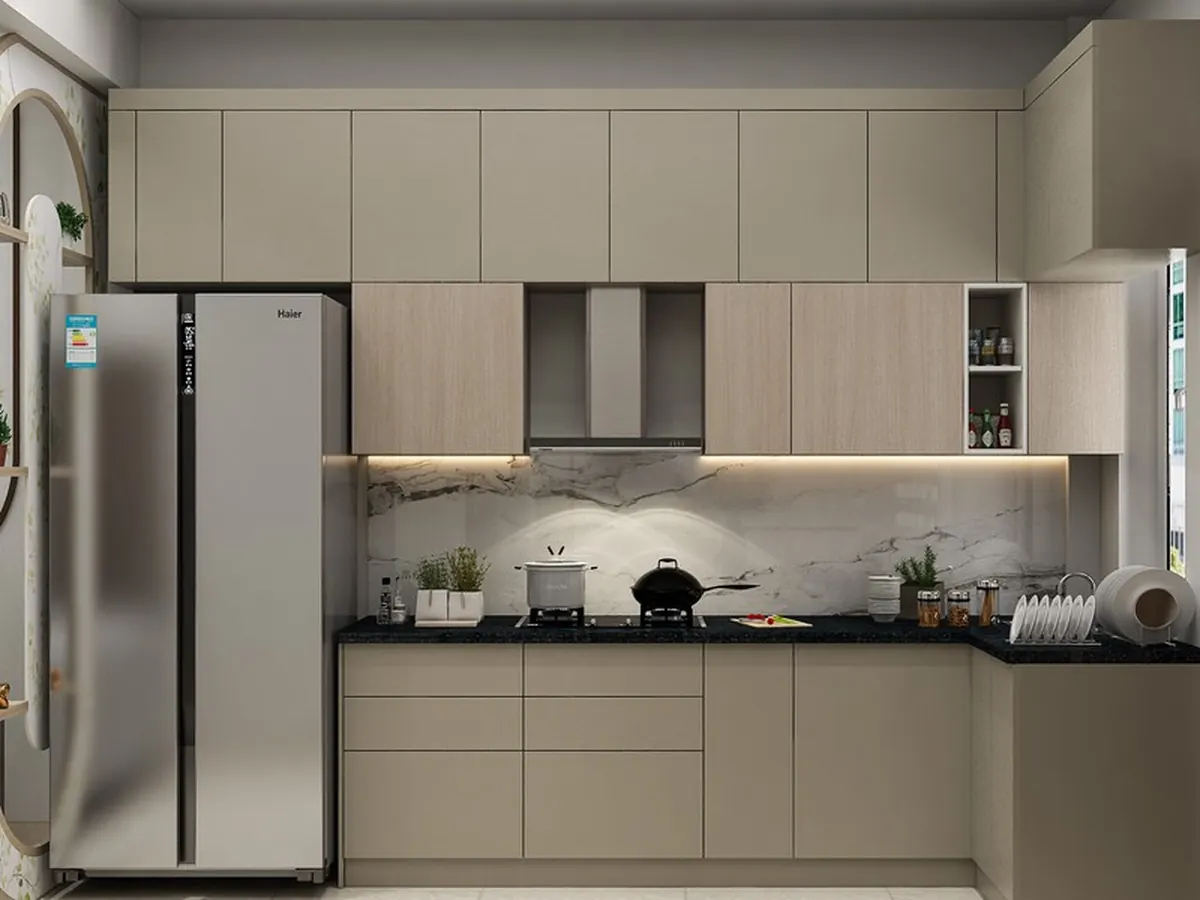 U-Shaped Kitchen with Appliance Garage Shutter — Kitchen interior in Powai, Mumbai