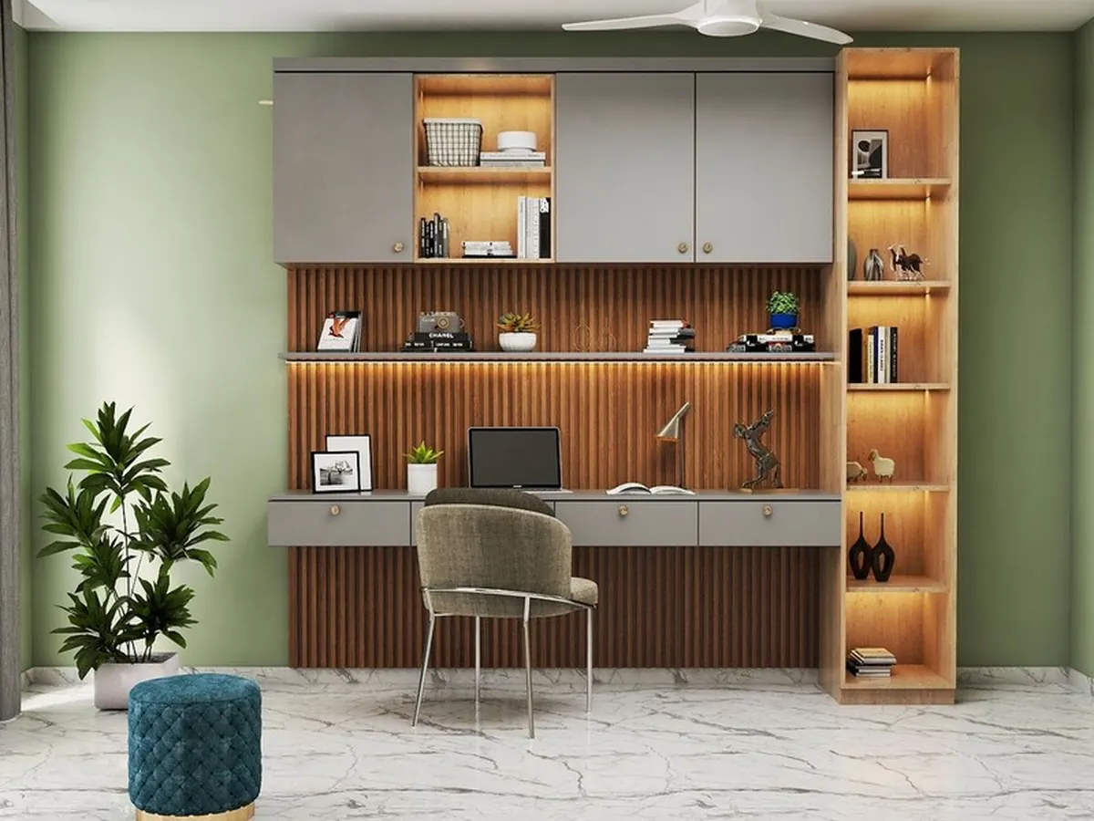 Executive Director Cabin & Acoustic Charcoal Slats — Office interior in BKC, Mumbai