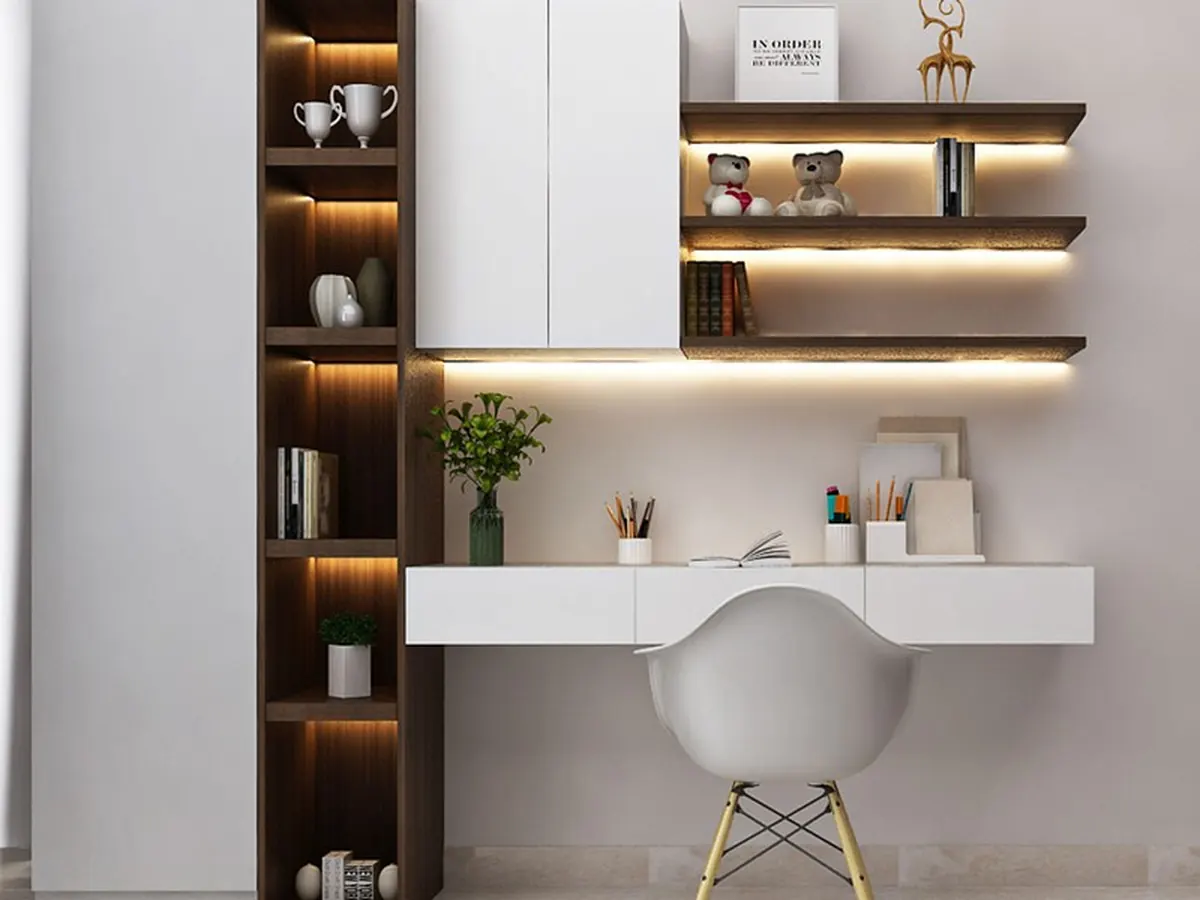 Compact 2BHK Home Study with Floating Desk — Office interior in Kandivali East, Mumbai
