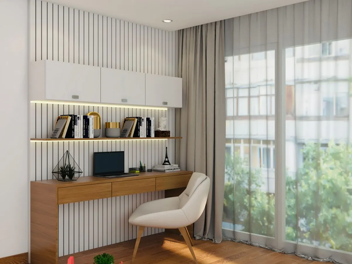 Curved Travertine Reception & Waiting Lounge — Office interior in Lower Parel, Mumbai